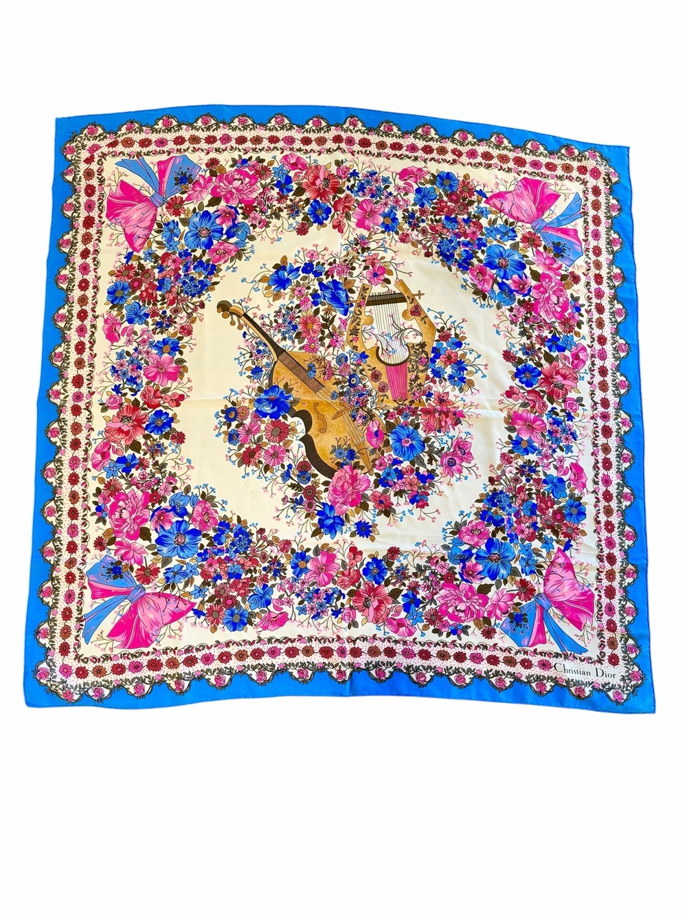 Dior Floral Silk Scarf in Cream, Blue & Pink